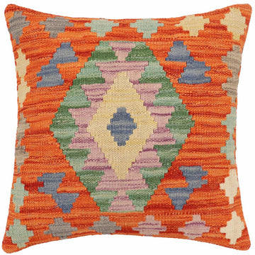 handmade Traditional Pillow Rust Blue Hand-Woven SQUARE 100% WOOL Hand woven turkish pillow2' x 2'